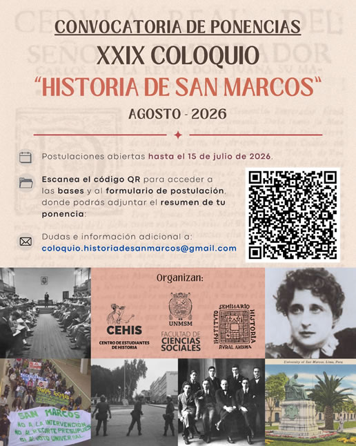 Convocatoria de Ponencias al XXIX Coloquio “Historia de San Marcos” – Bases de Postulación